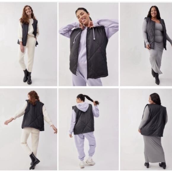 Socialite Vest Coat Black Quilted Front Zip Lightweight Boxy Puffer Plus 2X NEW - Picture 3 of 13